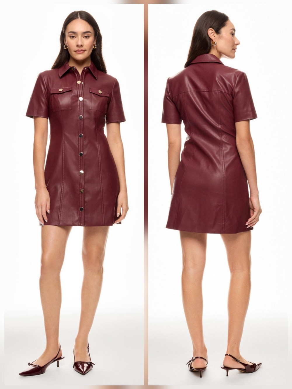 Toccin Faux Leather Short Sleeve Dress Short Sleeves Collared Size 8